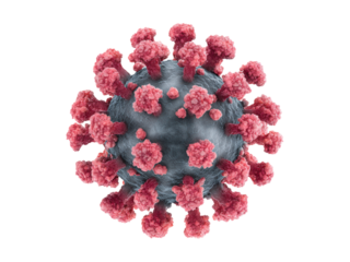 Microscopic spherical virus with pink spikes and gray body image, Isolated, Png Transparent Background