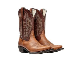 Western leather cowboy boots with intricate stitching footwear, Isolated, Png Transparent Background