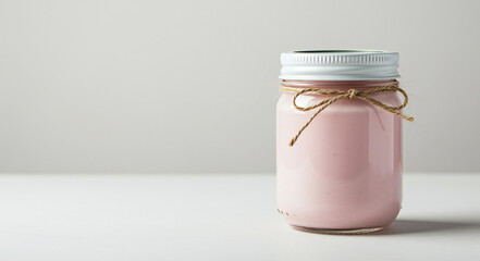 Pink smoothie in a mason jar tied with twine