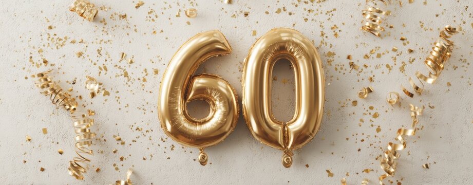 The 60 gold balloons celebrating a glamorous sixtieth birthday party scene