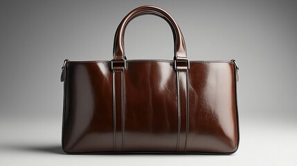 Brown leather tote bag, polished finish