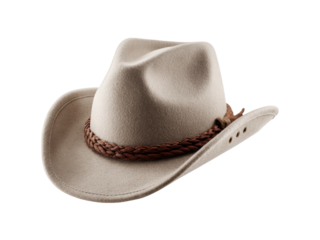 Tan felt cowboy hat with braided leather band and eyelets western, Isolated, Png Transparent Background