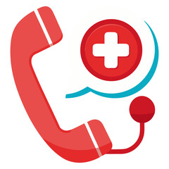 Emergency Medical Call Icon with Phone and Cross Symbol.