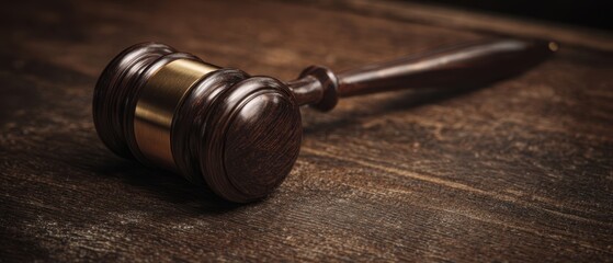 The Gavel Resting on a Worn Wooden Surface Symbolizing Law and Justice