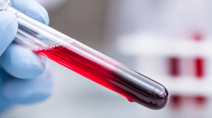 Blood sample in a laboratory test tube for clinical analysis, depicting modern diagnostics that transform data into early detection, patient monitoring, and informed medical decisions.
