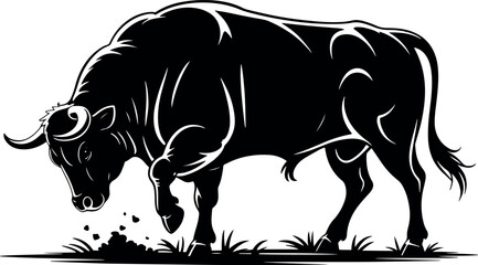 Obraz premium Powerful Black Bull Ready to Charge Vector Illustration for Business Strength and Market Domination with Aggression and Determination Depicted in Bold Black and White