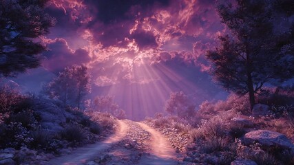 Magical Sunset Path: A Journey Through Purple Hues - Powered by Adobe
