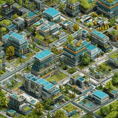 Obraz premium Futuristic Eco-City Aerial View Sustainable Urban Planning