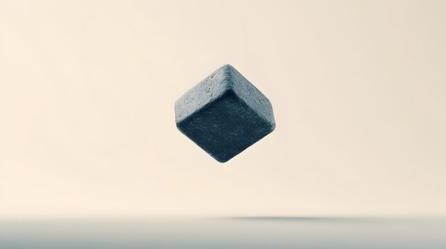 Floating Stone Cube Abstract 3D Render Minimalist Background