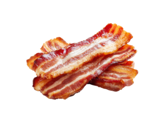 Crispy cooked bacon strips with alternating fat and meat layers image, Isolated, Png Transparent Background