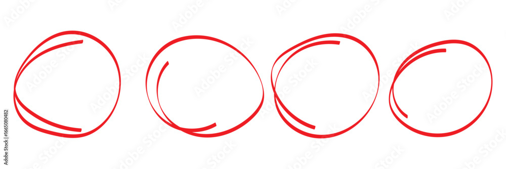 Canvas Prints red circle line hand drawn set. highlight mark hand drawing circle isolated on white background. han
