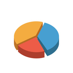 Obraz premium Three-section pie chart in isometric view showcasing data distribution