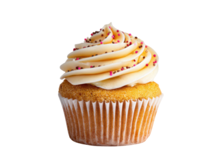 Creamy frosted cupcake with colorful sprinkles dessert sweet, Isolated, Png Transparent Background