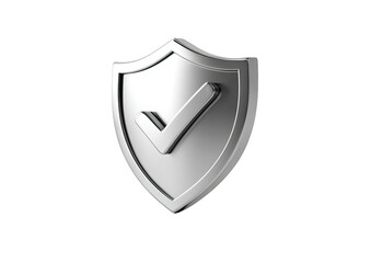 Metallic shield icon with a large checkmark