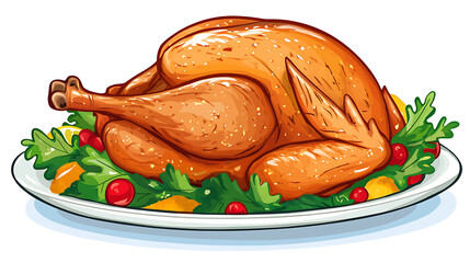 A beautifully roasted turkey on a platter with garnish ready to be served for thanksgiving dinner