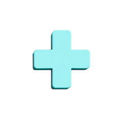Light blue plus sign isolated on transparent background for design and medical use