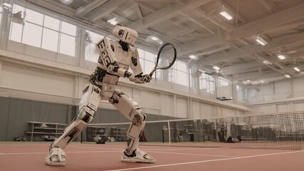 Futuristic Tennis Robot: A Mechanical Marvel on the Court - Powered by Adobe