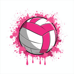 Pink Volleyball with Paint Splash Illustration