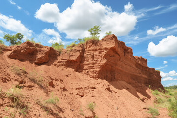 Fototapeta premium Bauxite ore being mined from the earth, with its reddish-brown appearance and distinct layers