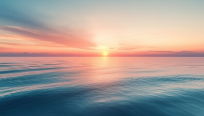Obraz premium Tranquil Beach Sunrise: Serene Seascape With Abstract Sky And Ocean Panorama Capturing Nature'S Beauty, Peace, And Freedom