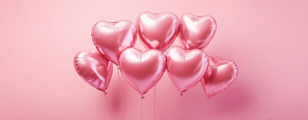 The Heart-Shaped Pink Balloons Floating Together Against a Pastel Pink Background