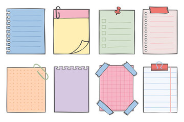 Colorful reminder notes, memo sheets, and paper templates in flat style