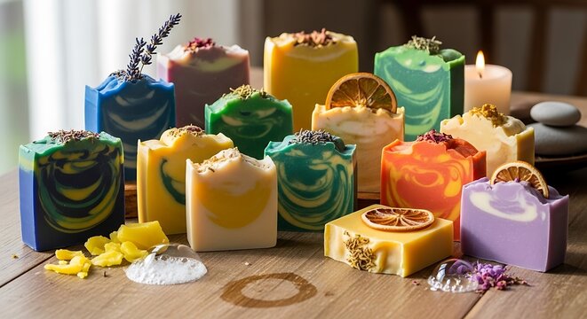 Assorted colorful handmade soaps - Powered by Adobe