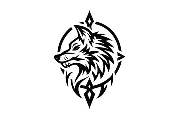 Wolf Head Tribal Tattoo, Icon in Black and White with Sharp Edges