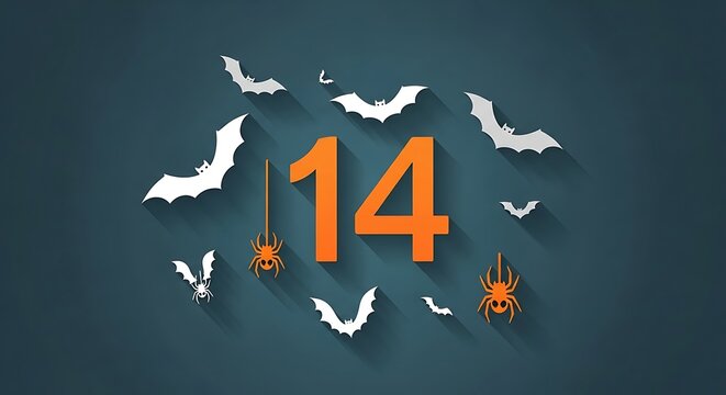 Halloween Countdown Design Bats Spiders Number Fourteen