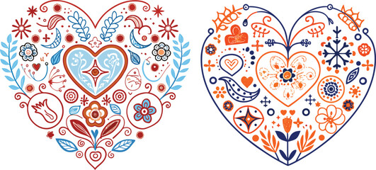 Floral Folk Art Heart Designs – Colorful Decorative Love Patterns.