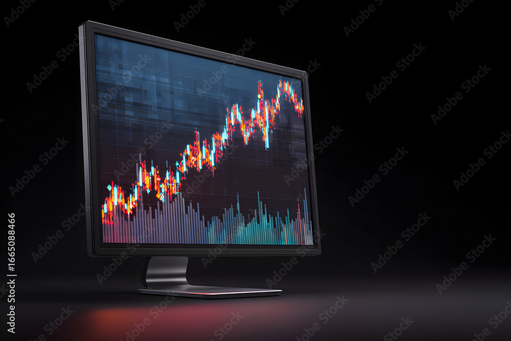 Poster ai generated illustration of a computer monitor displaying a financial graph of the stock market