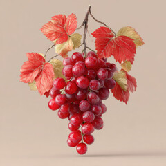 Obraz premium Vibrant red grape cluster with lush leaves fresh and ripe for harvest showcasing healthy natural produce ideal for healthy eating nutrition and food industry