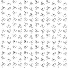 Minimalist Seamless Bow Pattern, Hand Drawn Ribbon Outline on White Background