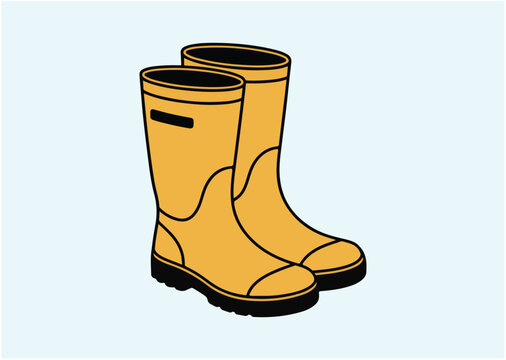 yellow rain boots with black outline clip art preview