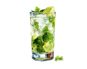 Watercolor illustration of a Mojito (2)