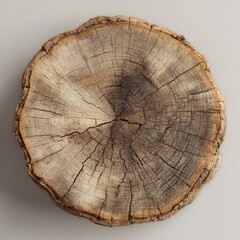 Fototapeta premium Top-down view of a tree cross-section, showing concentric rings and natural wood grain