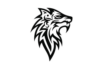 Tribal Wolf Head on White Background, Bold Decorative Style