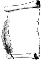 Antique scroll, feather
