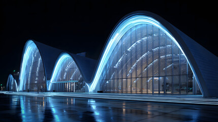 Modern Architectural Design of a Futuristic Building at Night