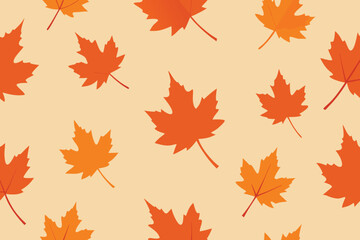 Autumnal Pattern Orange Maple Leaves Scattered on a Pale Beige Background for Fall Design