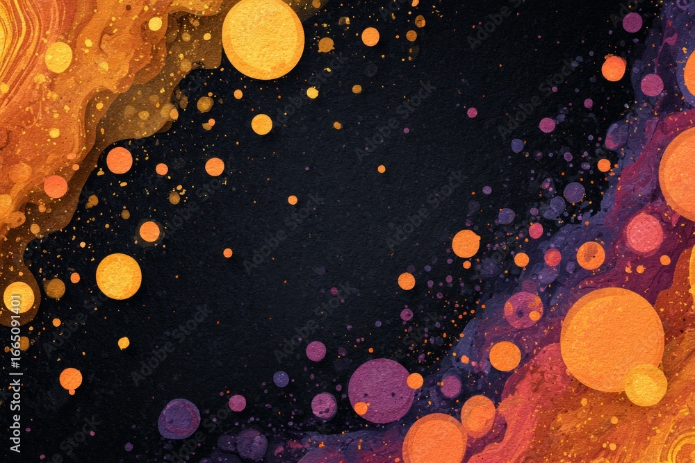 Poster colorful bubbles floating and creating an abstract design on a black background