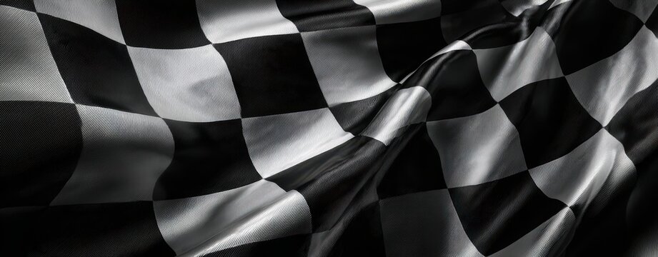 The Checkered Flag Waving Over Glossy Fabric With Dramatic Light And Motion