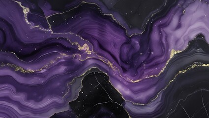 Abstract marble with deep purple, black, and sparkling star-like veins.
