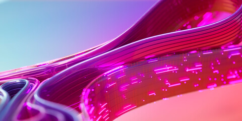 3D pink ribbons glowing with neon light