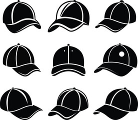 baseball cap black vector silhouette set art and illustration
