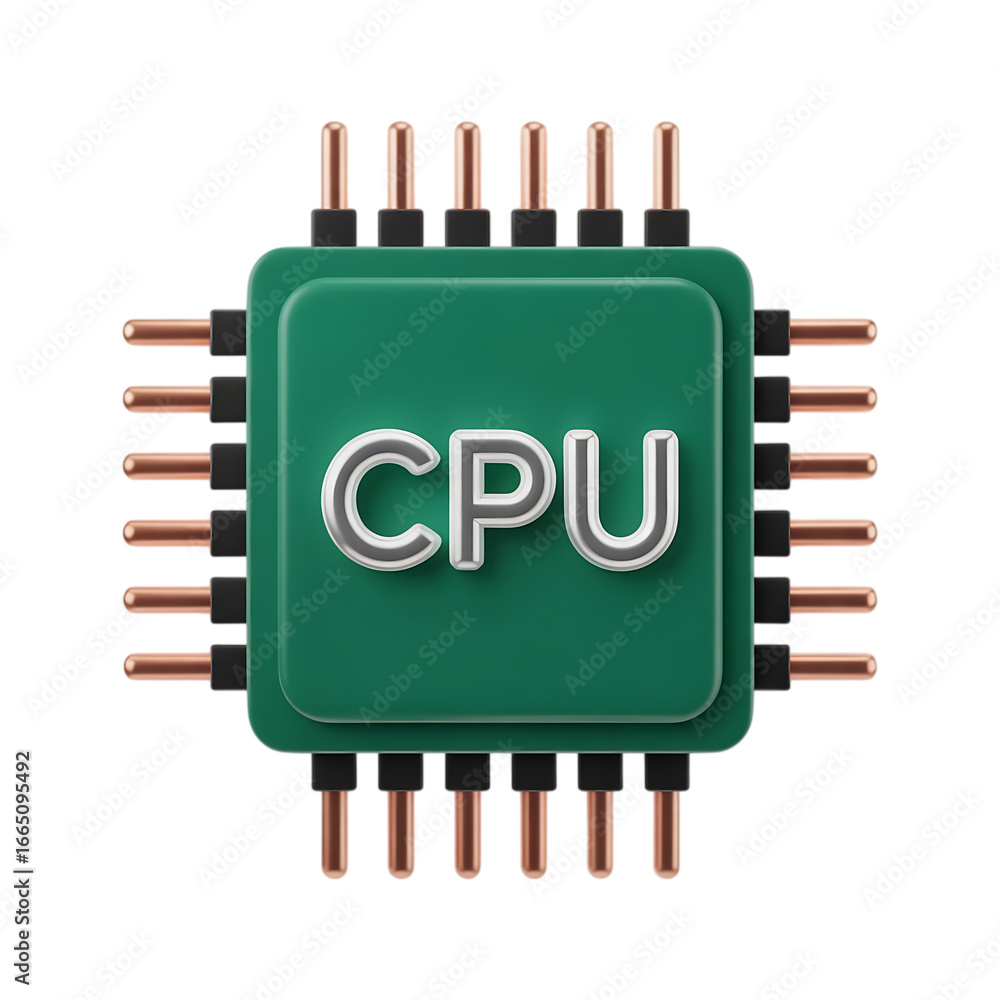 Poster green cpu microchip icon. technology, computing, processing power concept.