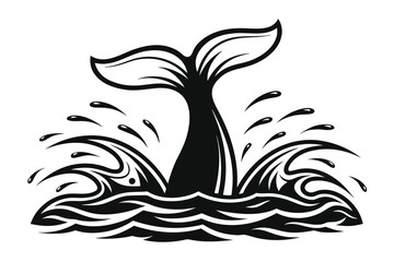 Obraz premium Whale Tail Diving into Water Ocean Sea Marine Animal on White Background