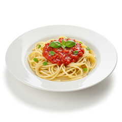 Plate Of Spaghetti With Tomato Sauce On White Background