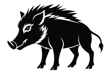 Wild Boar Bold Outline Silhouette on White Background Isolated