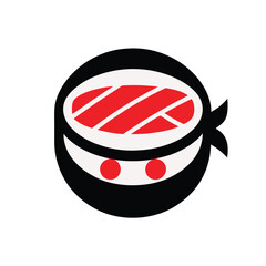 Cute sushi ninja character with red eyes and black mask cartoon